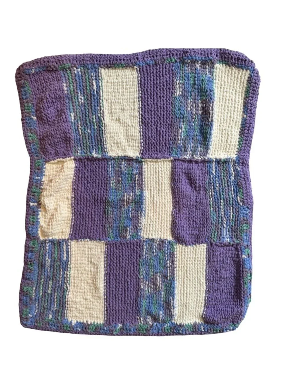 Handmade Chenille Lap Throw Purple White Blue Baby Blanket Patchwork So Soft